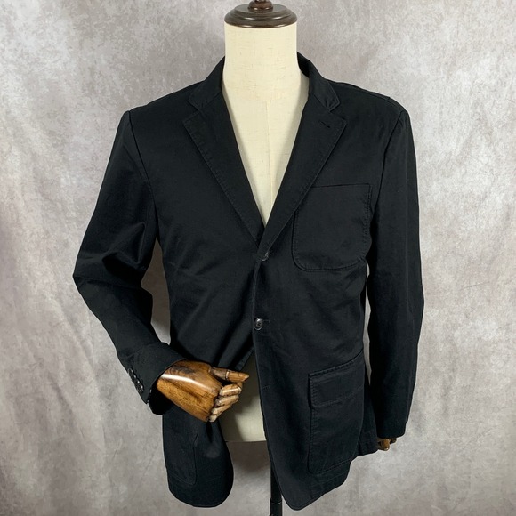Polo Ralph Lauren Blazer Jacket Men 40R Black Cotton Wool Sport Coat